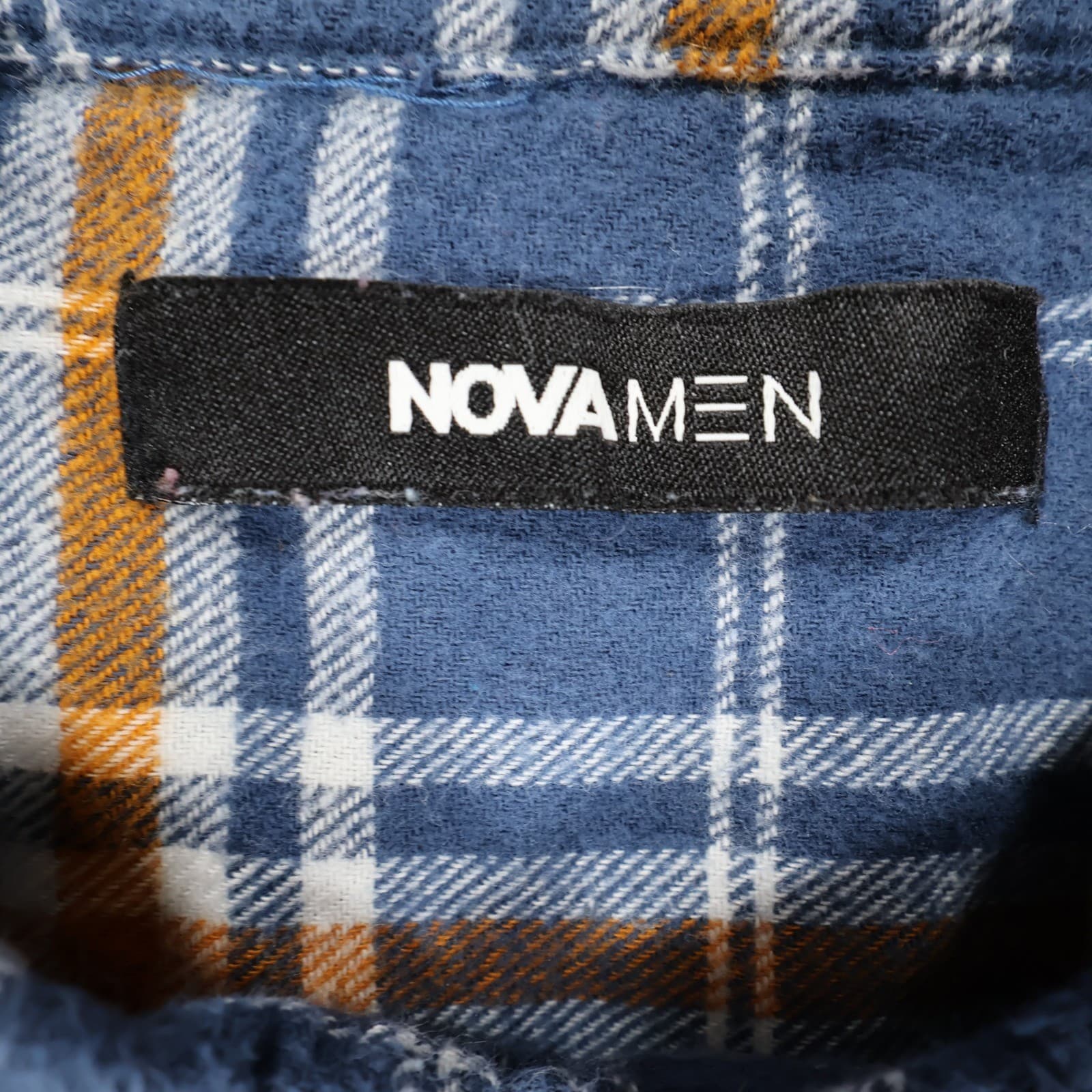 Fashion Nova Men Flannel Shirt Mens XL Blue Orange Plaid Cotton Button Down - Thumbnail 7