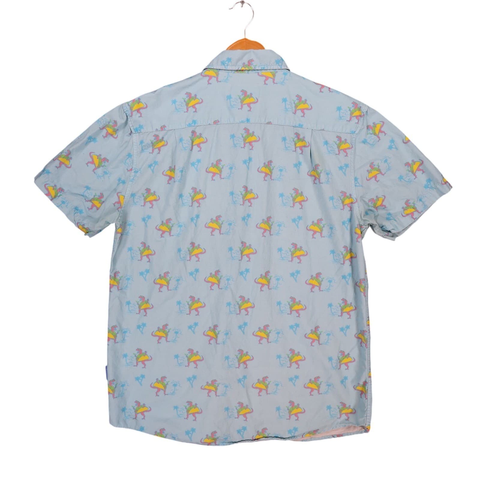 Tipsy Elves Button Up Shirt Mens Medium Blue Cotton Rayon Taco Dinosaur Hawaiian - Thumbnail 2