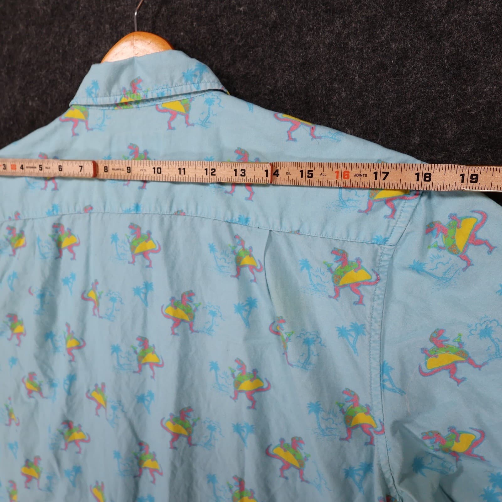 Tipsy Elves Button Up Shirt Mens Medium Blue Cotton Rayon Taco Dinosaur Hawaiian - Thumbnail 6
