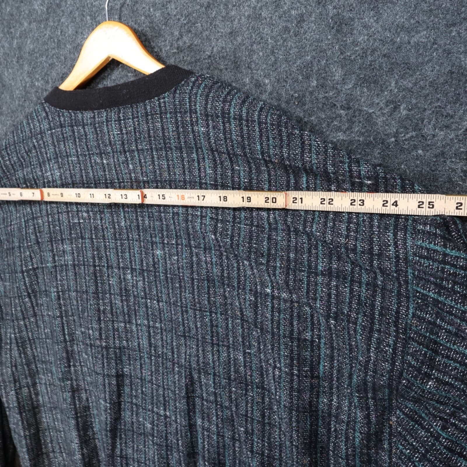 Vintage Cardigan Sweater Mens XL Black Teal Woven Textured Knit Batwing USA - Thumbnail 7
