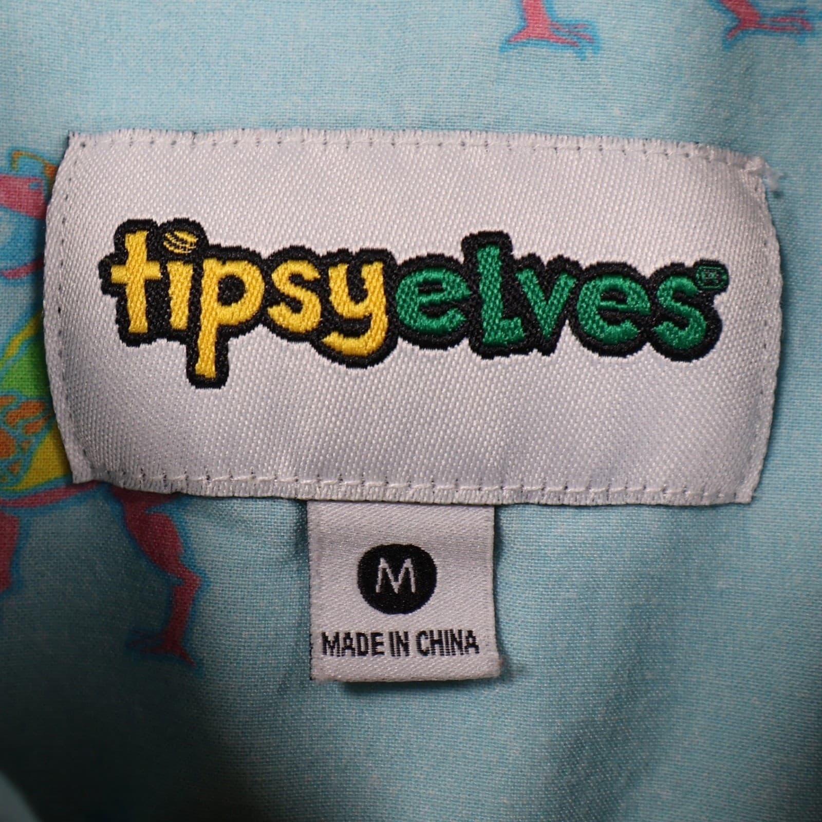 Tipsy Elves Button Up Shirt Mens Medium Blue Cotton Rayon Taco Dinosaur Hawaiian - Thumbnail 7