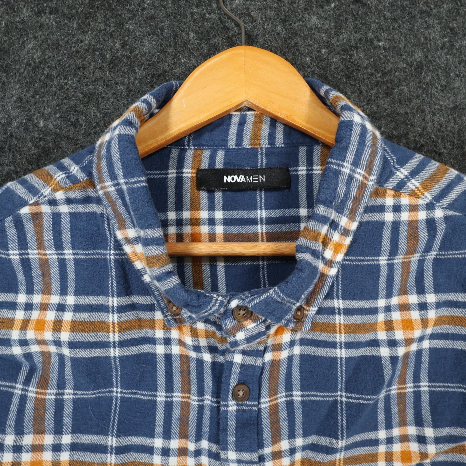 Fashion Nova Men Flannel Shirt Mens XL Blue Orange Plaid Cotton Button Down - Thumbnail 10