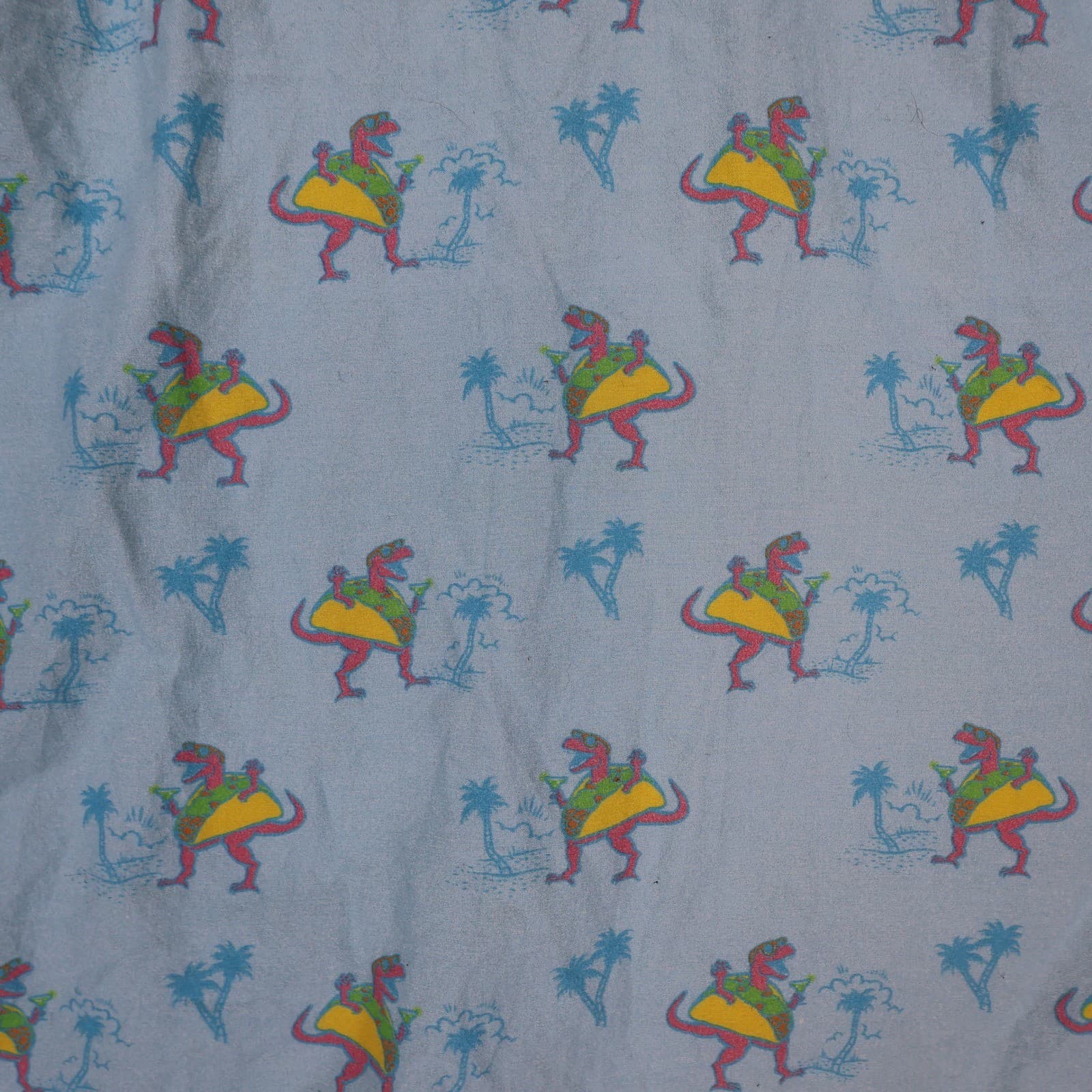 Tipsy Elves Button Up Shirt Mens Medium Blue Cotton Rayon Taco Dinosaur Hawaiian - Thumbnail 10