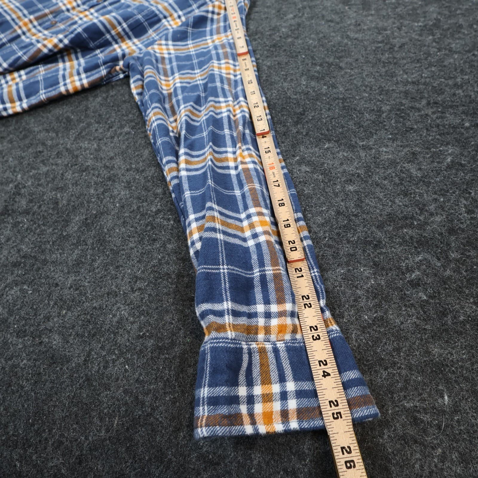 Fashion Nova Men Flannel Shirt Mens XL Blue Orange Plaid Cotton Button Down - Thumbnail 4