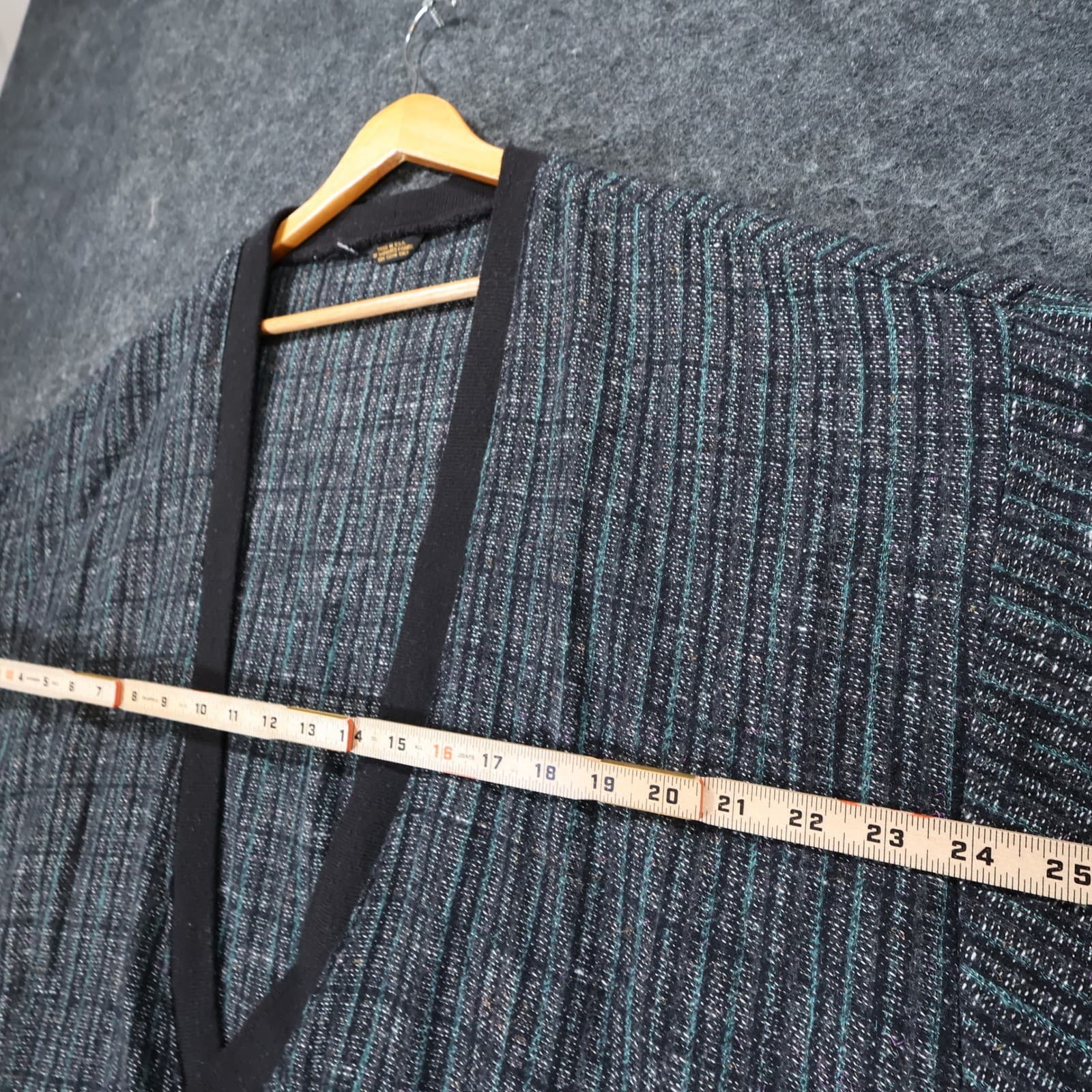 Vintage Cardigan Sweater Mens XL Black Teal Woven Textured Knit Batwing USA - Thumbnail 4