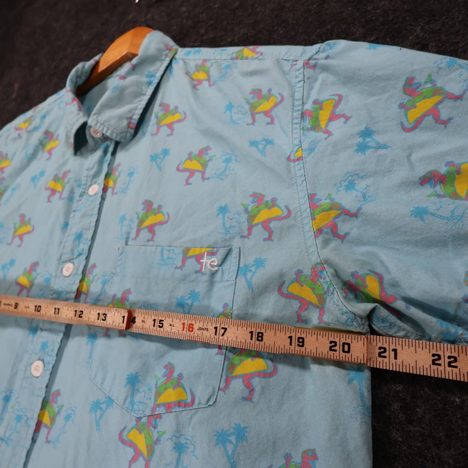 Tipsy Elves Button Up Shirt Mens Medium Blue Cotton Rayon Taco Dinosaur Hawaiian - Thumbnail 3
