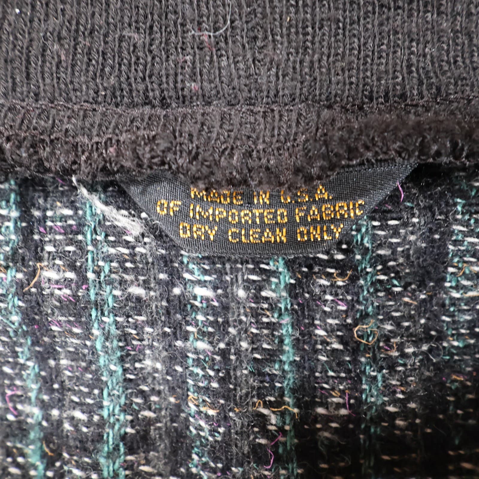 Vintage Cardigan Sweater Mens XL Black Teal Woven Textured Knit Batwing USA - Thumbnail 8