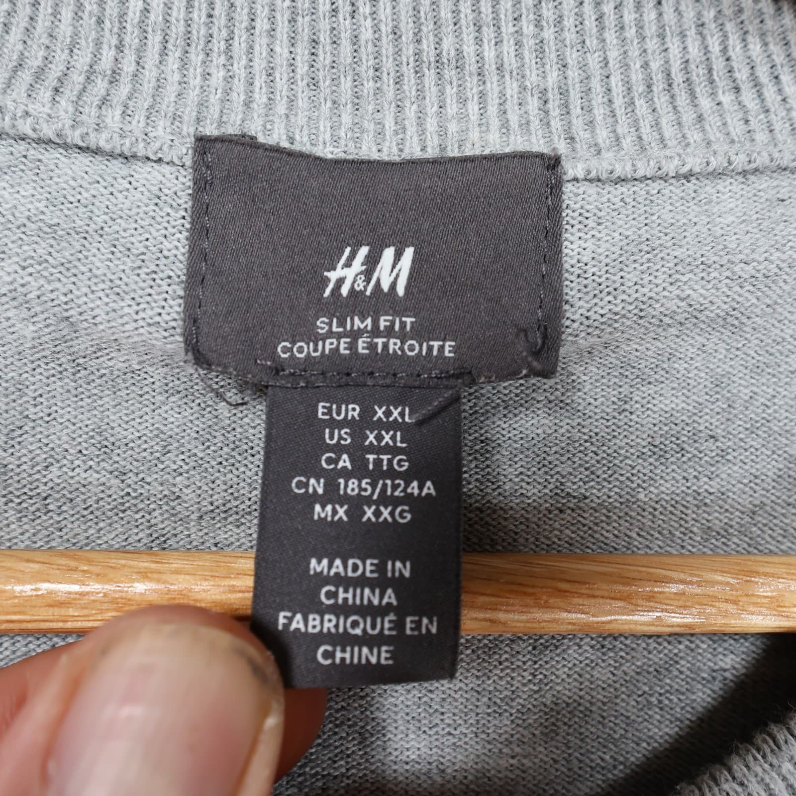 H&M Sweater Mens XXL Gray 100% Cotton Slim Fit Crew Neck Pullover Knit - Thumbnail 7