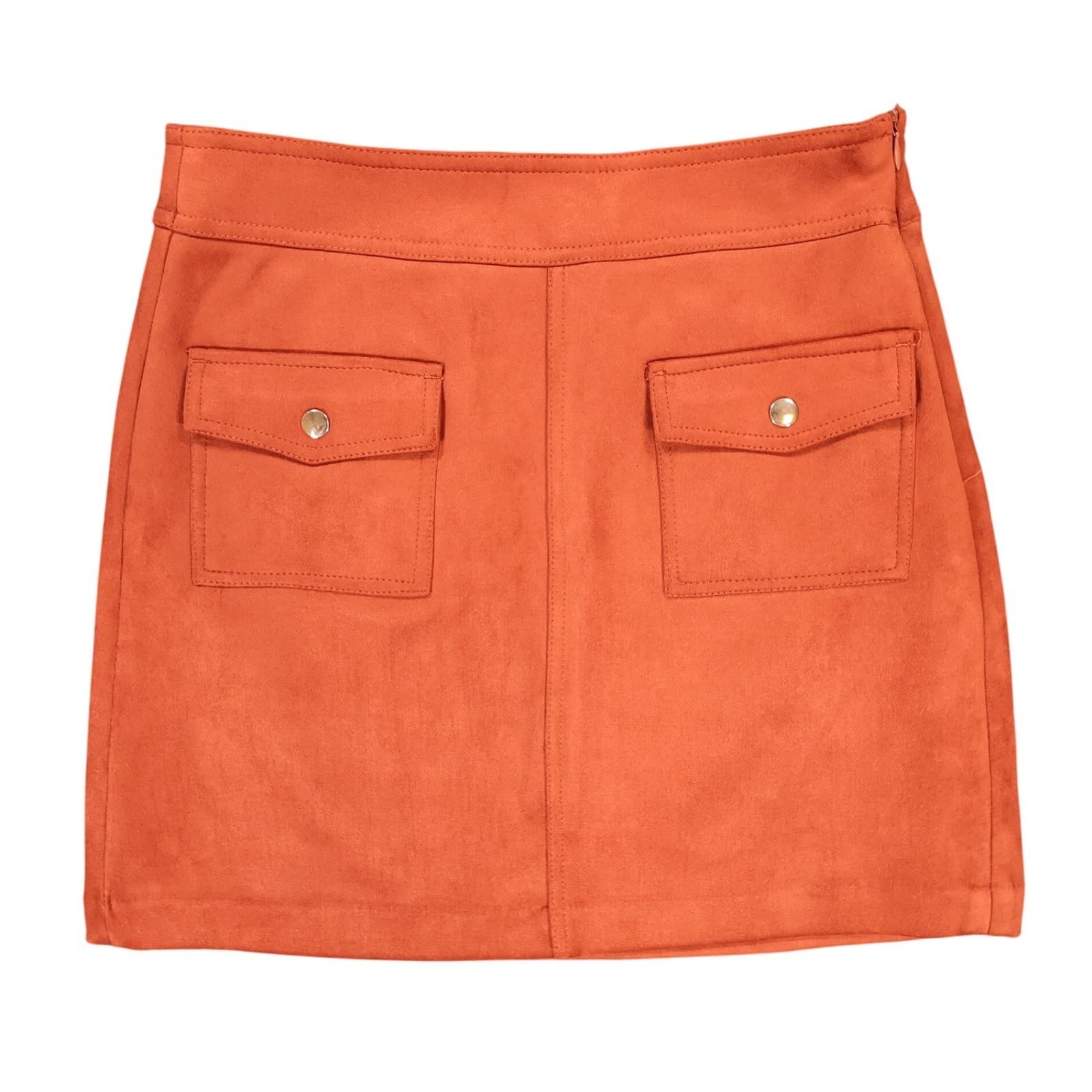 Philosophy Mini Skirt Womens 6 Burnt Orange Faux Suede Pocket Utility Boho Rust - Thumbnail 2
