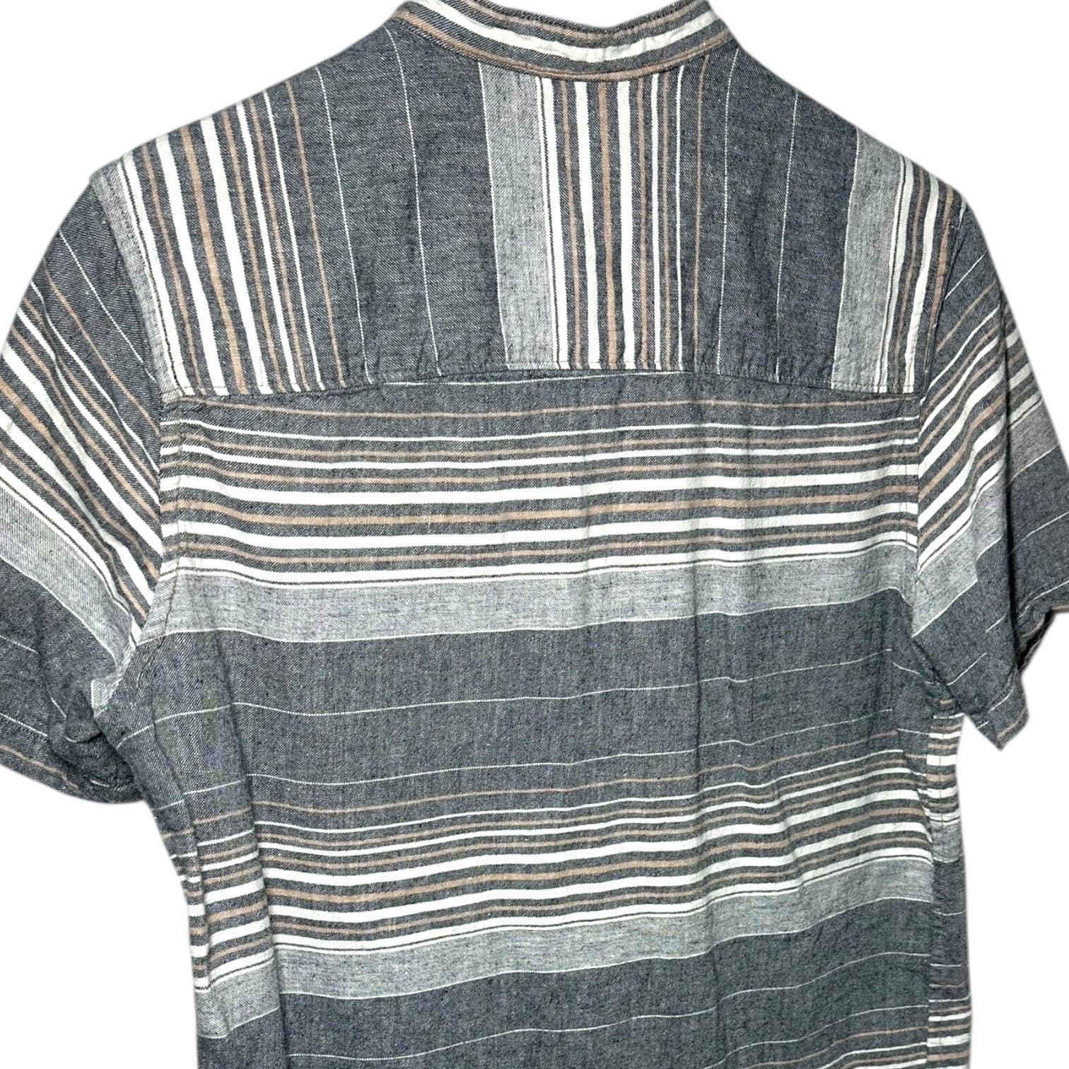 Jeremiah Men's Striped Band Collar Short Sleeve Button Up Shirt Size Medium - Thumbnail 5