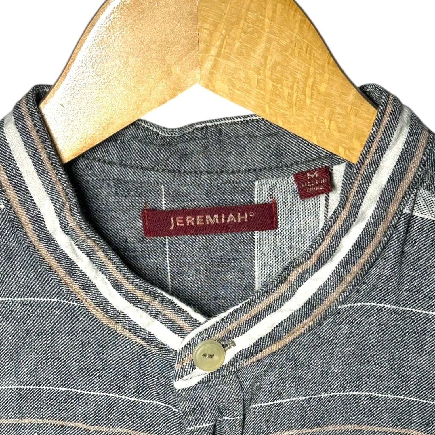 Jeremiah Men's Striped Band Collar Short Sleeve Button Up Shirt Size Medium - Thumbnail 6