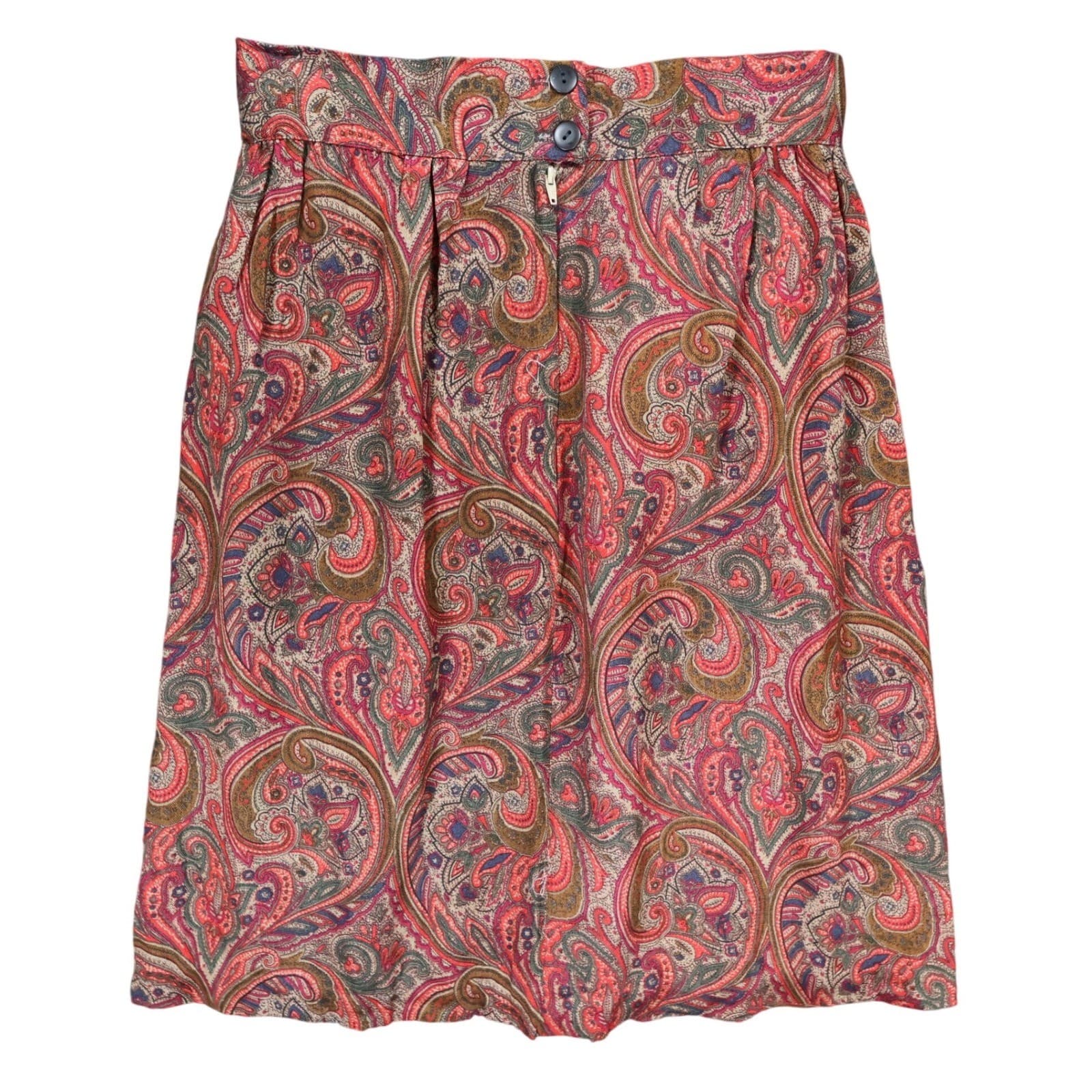 Diversity Skirt Womens 8 Petite Red Paisley Rayon Pleated A-Line Made in USA - Thumbnail 2