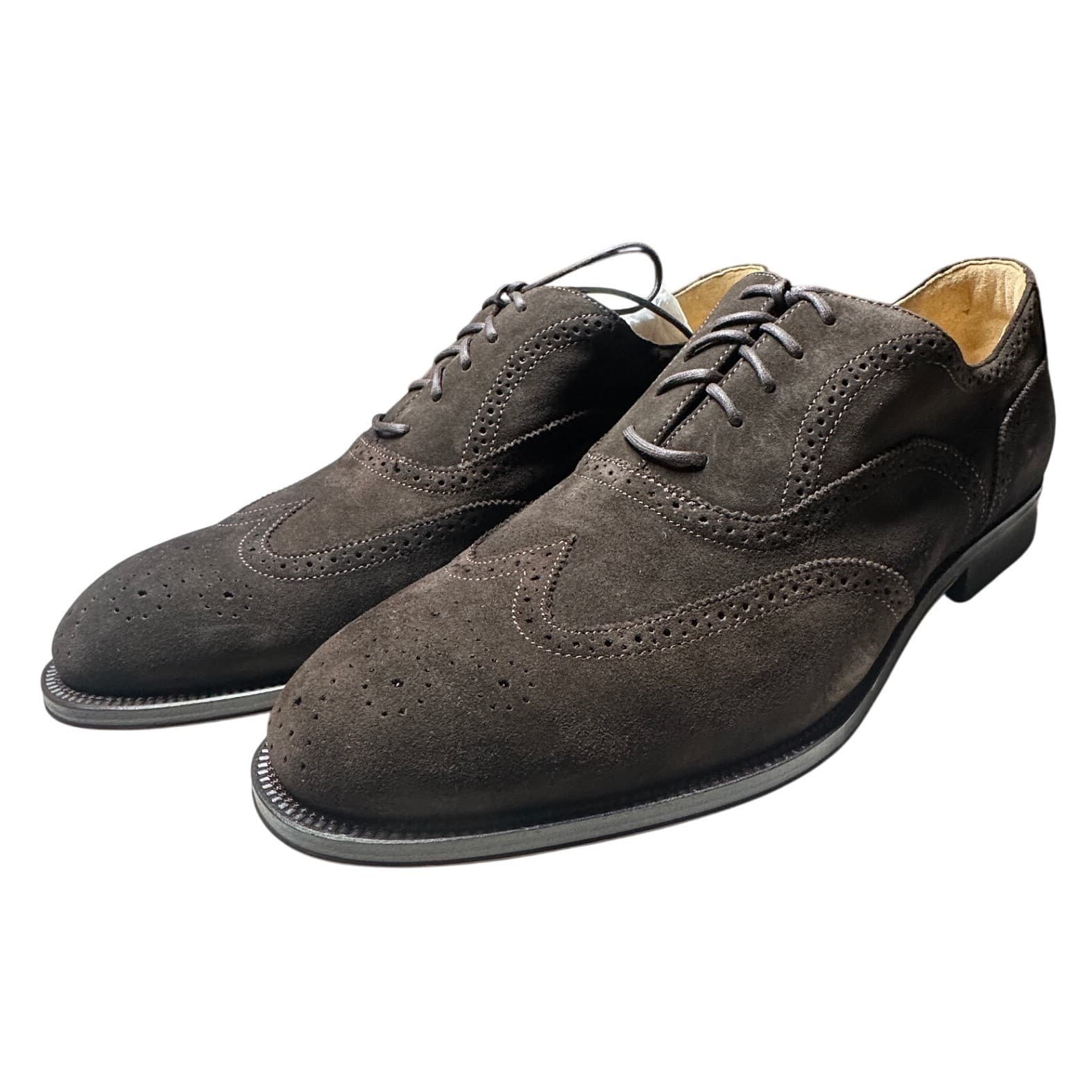 Lands' End Wingtip Oxford Men's 13D Dark Brown Suede NEW Dress Shoes - Thumbnail 2
