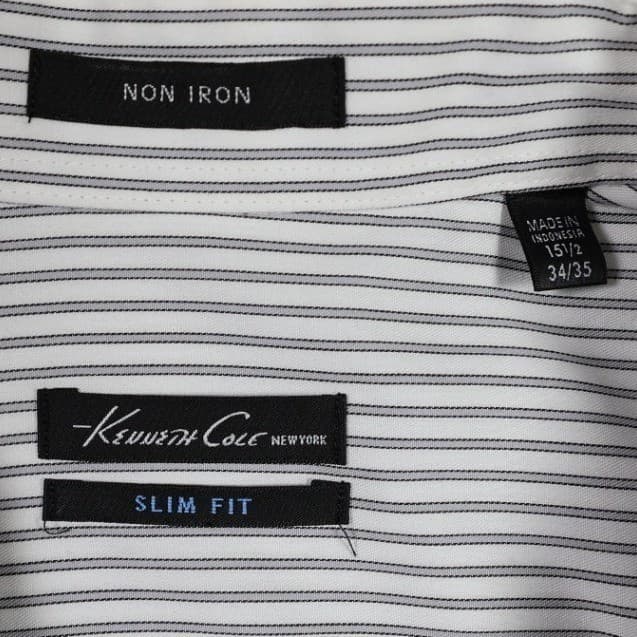 Kenneth Cole Dress Shirt Mens Medium White Excellent Striped Slim Fit Non Iron - Thumbnail 7