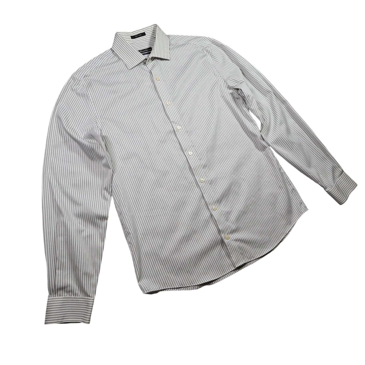 Kenneth Cole Dress Shirt Mens Medium White Excellent Striped Slim Fit Non Iron - Thumbnail 4