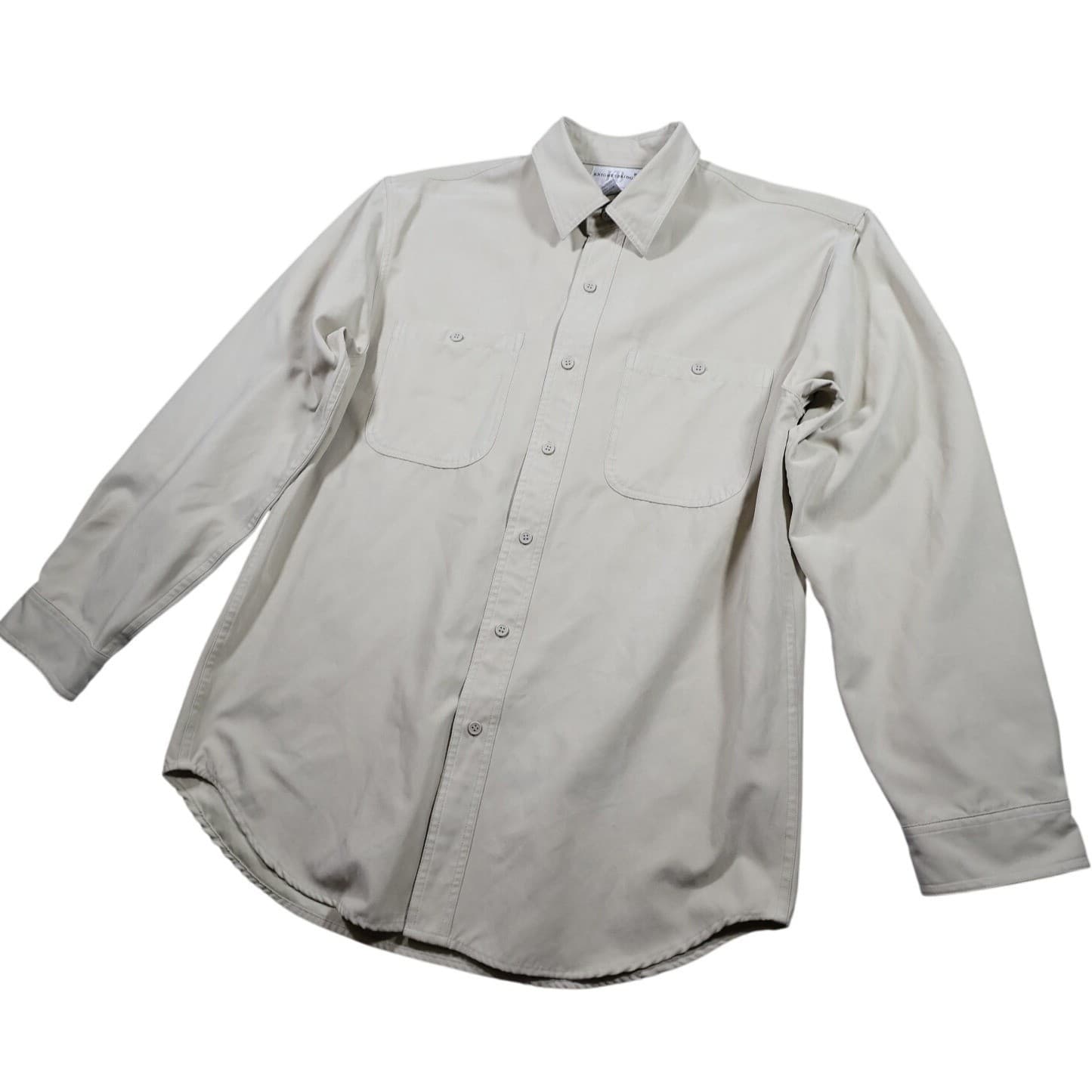 Knightsbridge Button Up Shirt Mens Medium Beige Excellent Vintage Faux Suede - Thumbnail 4