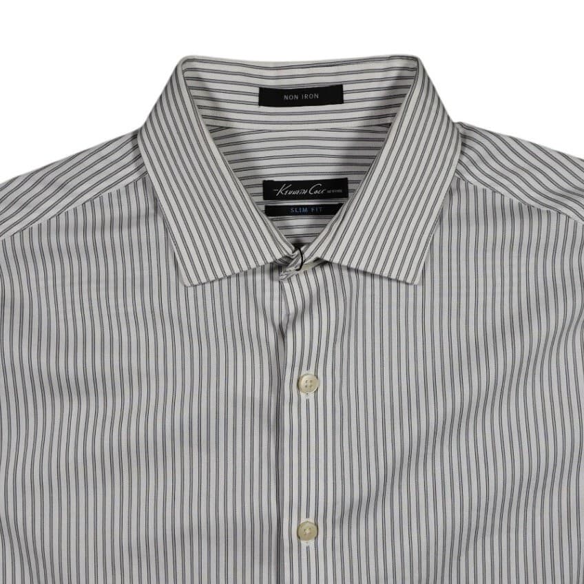 Kenneth Cole Dress Shirt Mens Medium White Excellent Striped Slim Fit Non Iron - Thumbnail 3