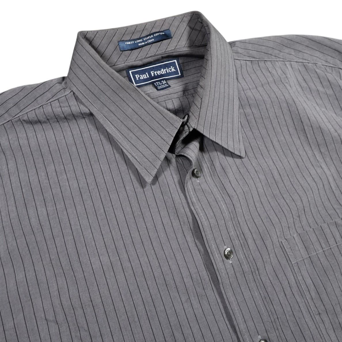 Paul Fredrick Dress Shirt Mens 17.5-34 Gray Excellent Striped Long Sleeve Cotton - Thumbnail 4
