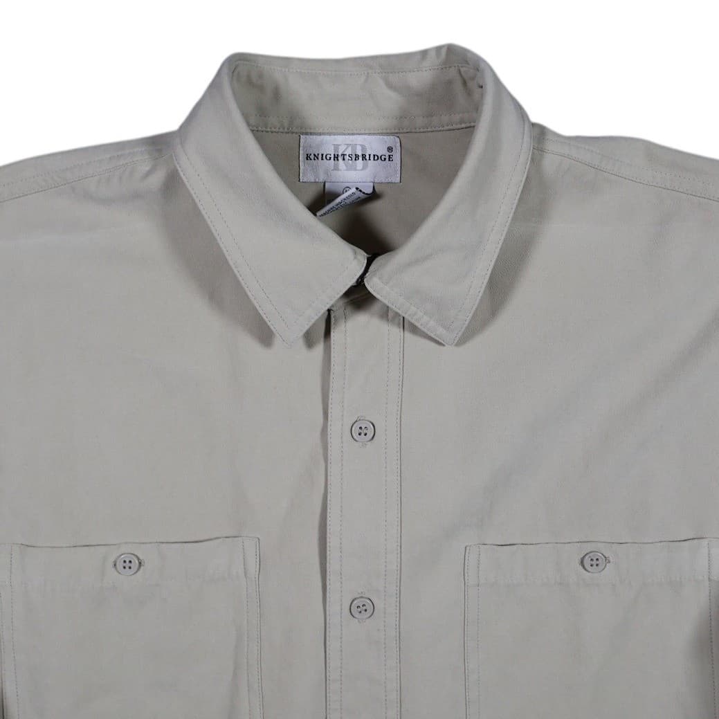 Knightsbridge Button Up Shirt Mens Medium Beige Excellent Vintage Faux Suede - Thumbnail 3