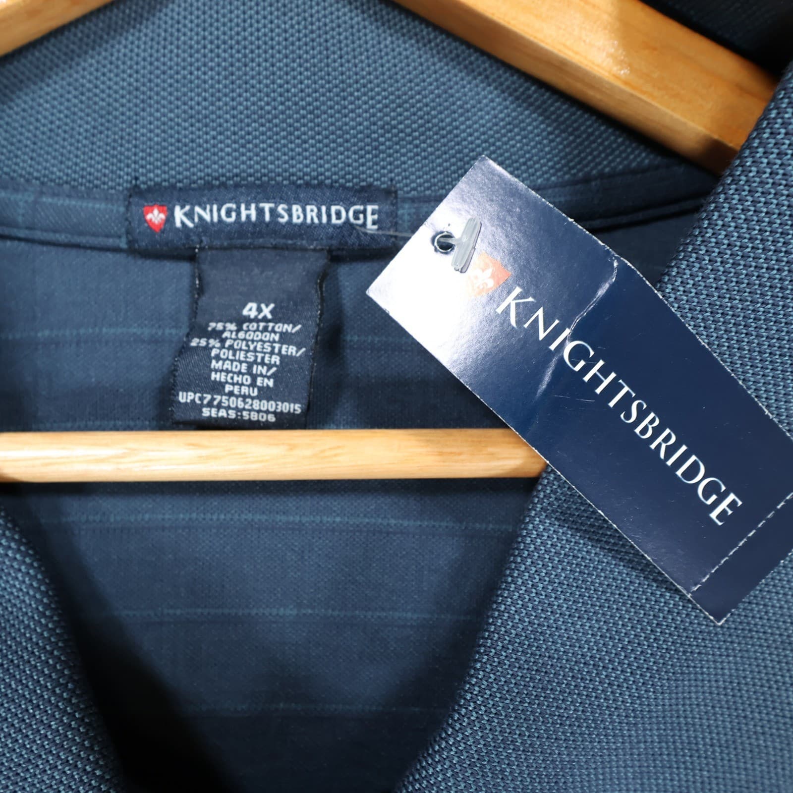 Knightsbridge Polo Mens 4X Blue New Long Sleeve Grid Pattern - Thumbnail 7