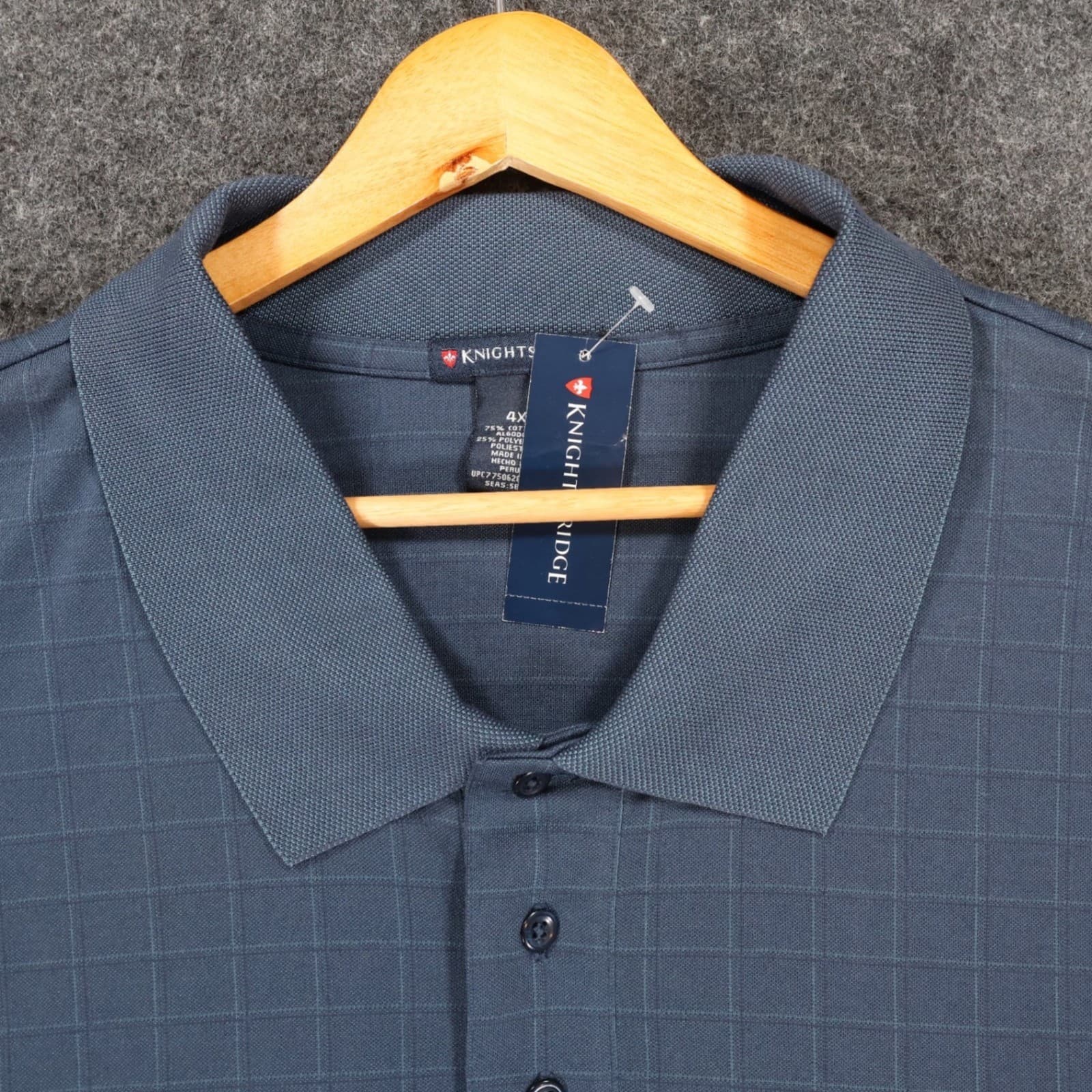 Knightsbridge Polo Mens 4X Blue New Long Sleeve Grid Pattern - Thumbnail 8