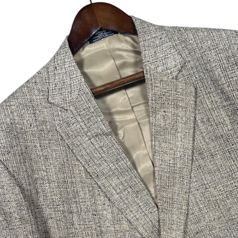 Vintage Irvine Park Blazer Mens 48R Beige Tan Textured Two Button Sport Coat - Thumbnail 4
