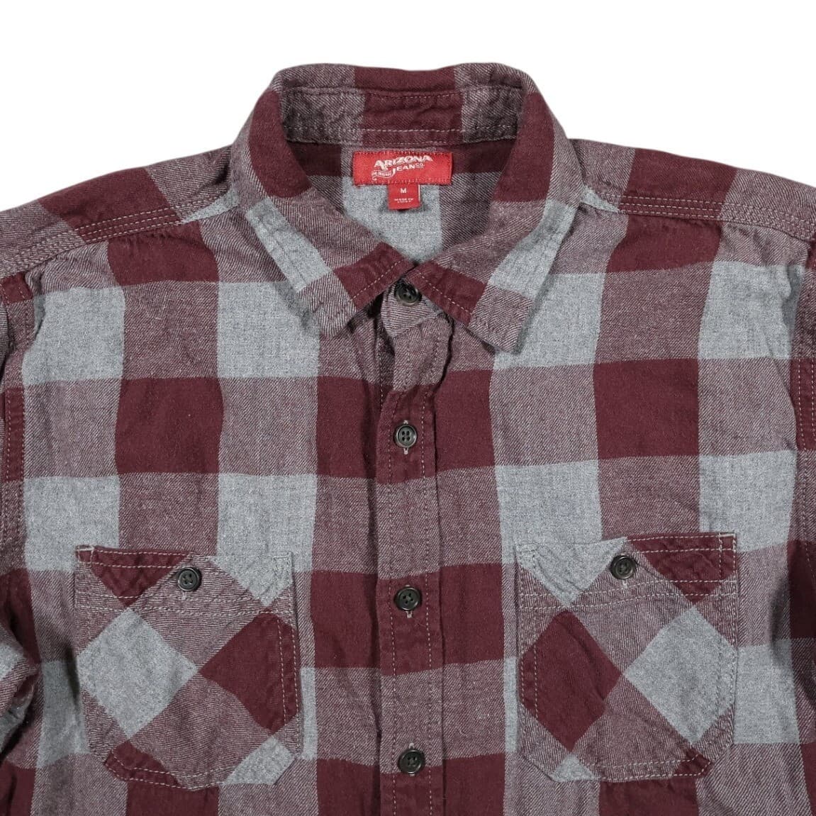 Arizona Jean Co Flannel Shirt Mens M Maroon Excellent Plaid Long Sleeve Cotton - Thumbnail 3