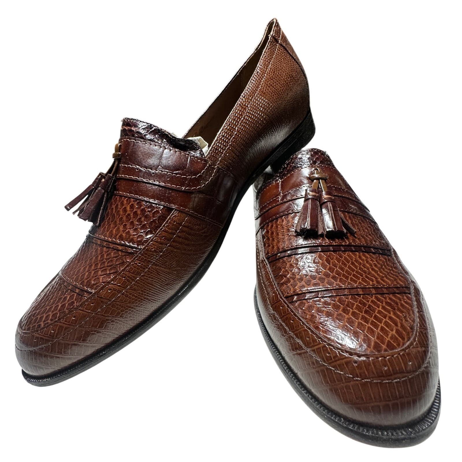 Stacy Adams Alevia Tassel Loafers Mens 13 Cognac NWT Genuine Snake Leather Shoes - Thumbnail 4