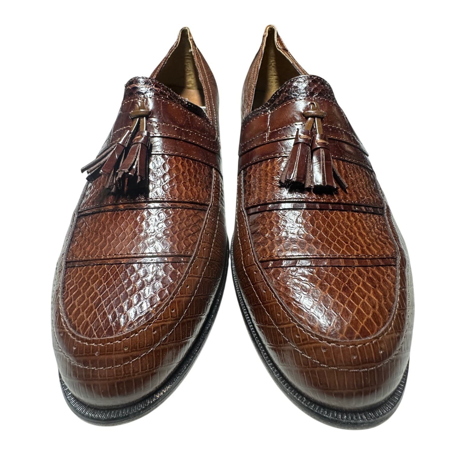 Stacy Adams Alevia Tassel Loafers Mens 13 Cognac NWT Genuine Snake Leather Shoes - Thumbnail 3