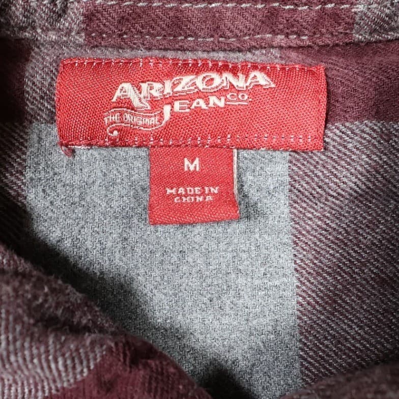 Arizona Jean Co Flannel Shirt Mens M Maroon Excellent Plaid Long Sleeve Cotton - Thumbnail 7