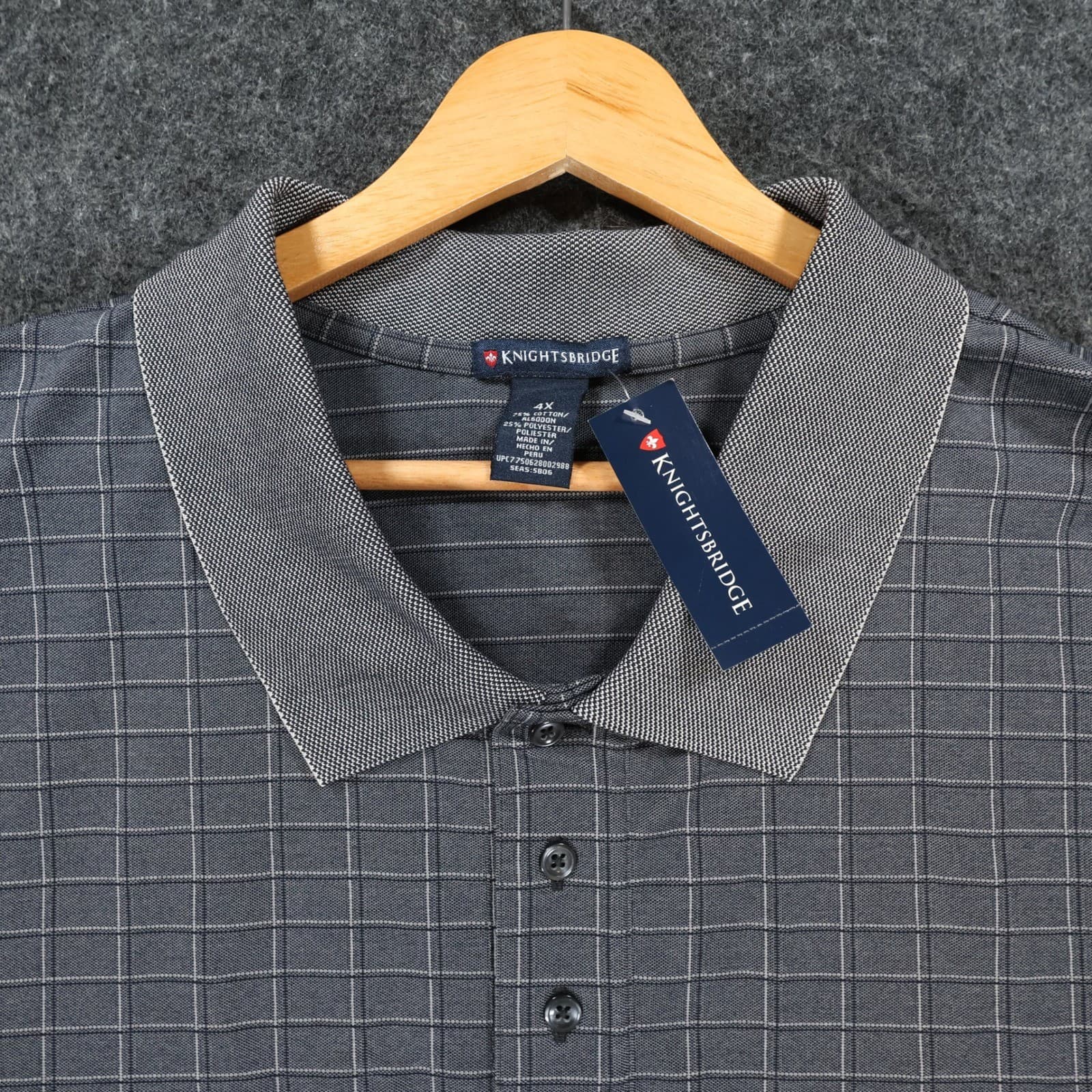 Knightsbridge Polo Shirt Mens 4X Gray Cotton Blend Grid Long Sleeve Casual NWT - Thumbnail 8