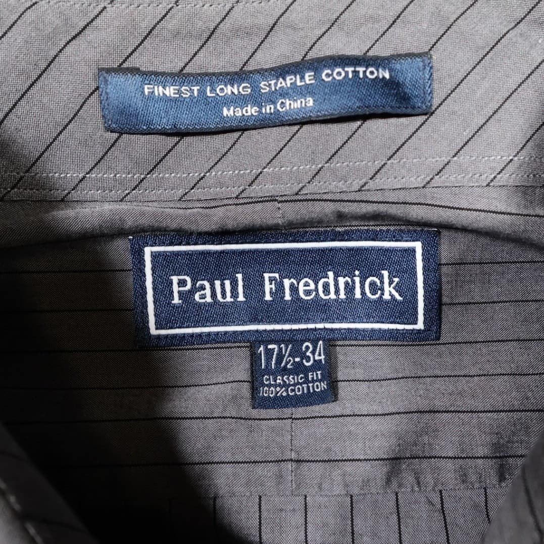 Paul Fredrick Dress Shirt Mens 17.5-34 Gray Excellent Striped Long Sleeve Cotton - Thumbnail 7