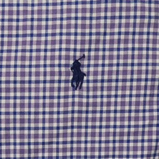 Polo Ralph Lauren Button Up Shirt Mens L Purple Excellent Slim Fit Plaid 1398 - Thumbnail 5