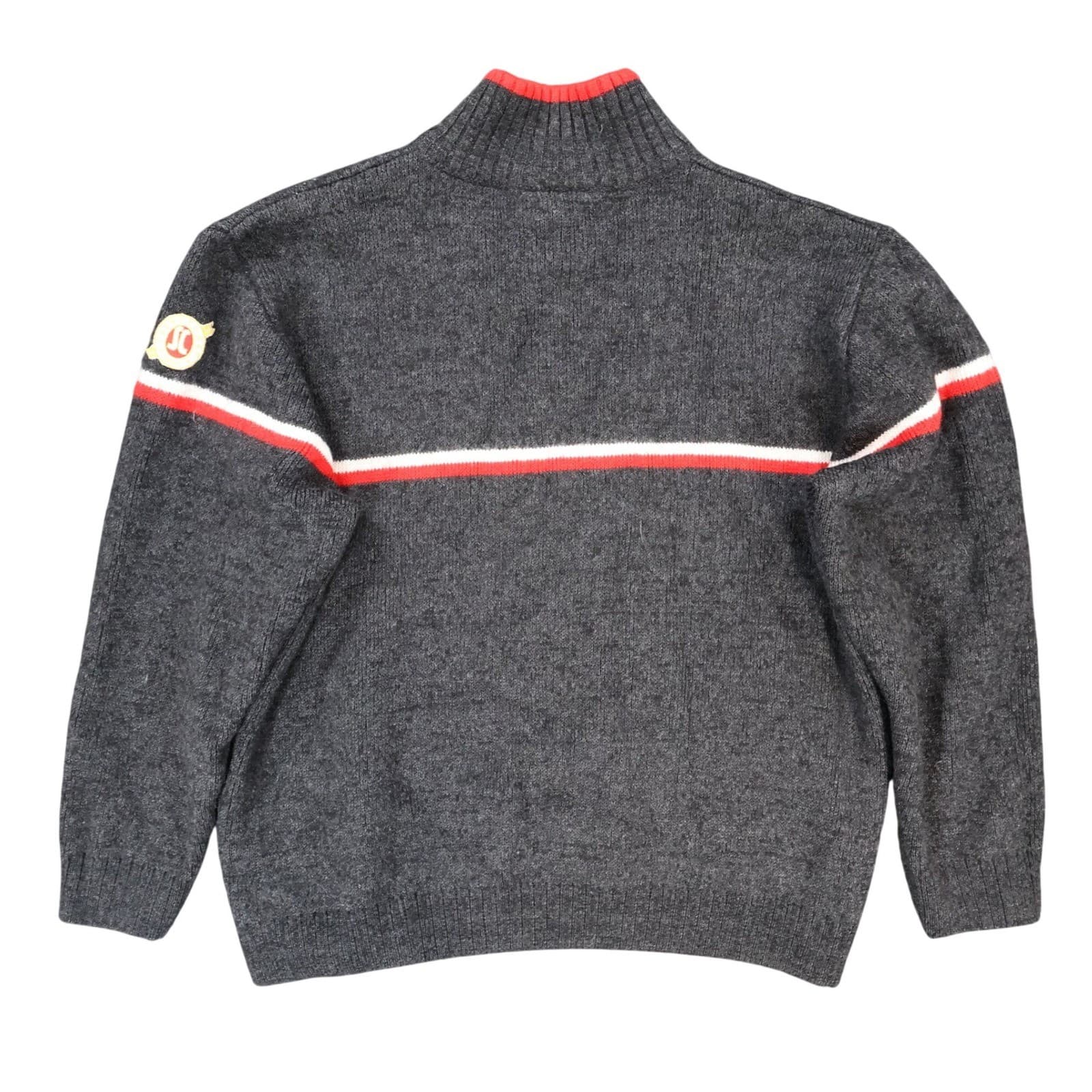 s.Cool Sports Quarter Zip Sweater Mens L Charcoal Excellent Striped Merino Wool - Thumbnail 2