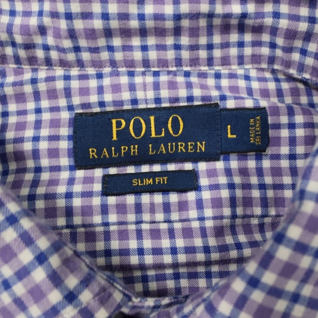 Polo Ralph Lauren Button Up Shirt Mens L Purple Excellent Slim Fit Plaid 1398 - Thumbnail 7