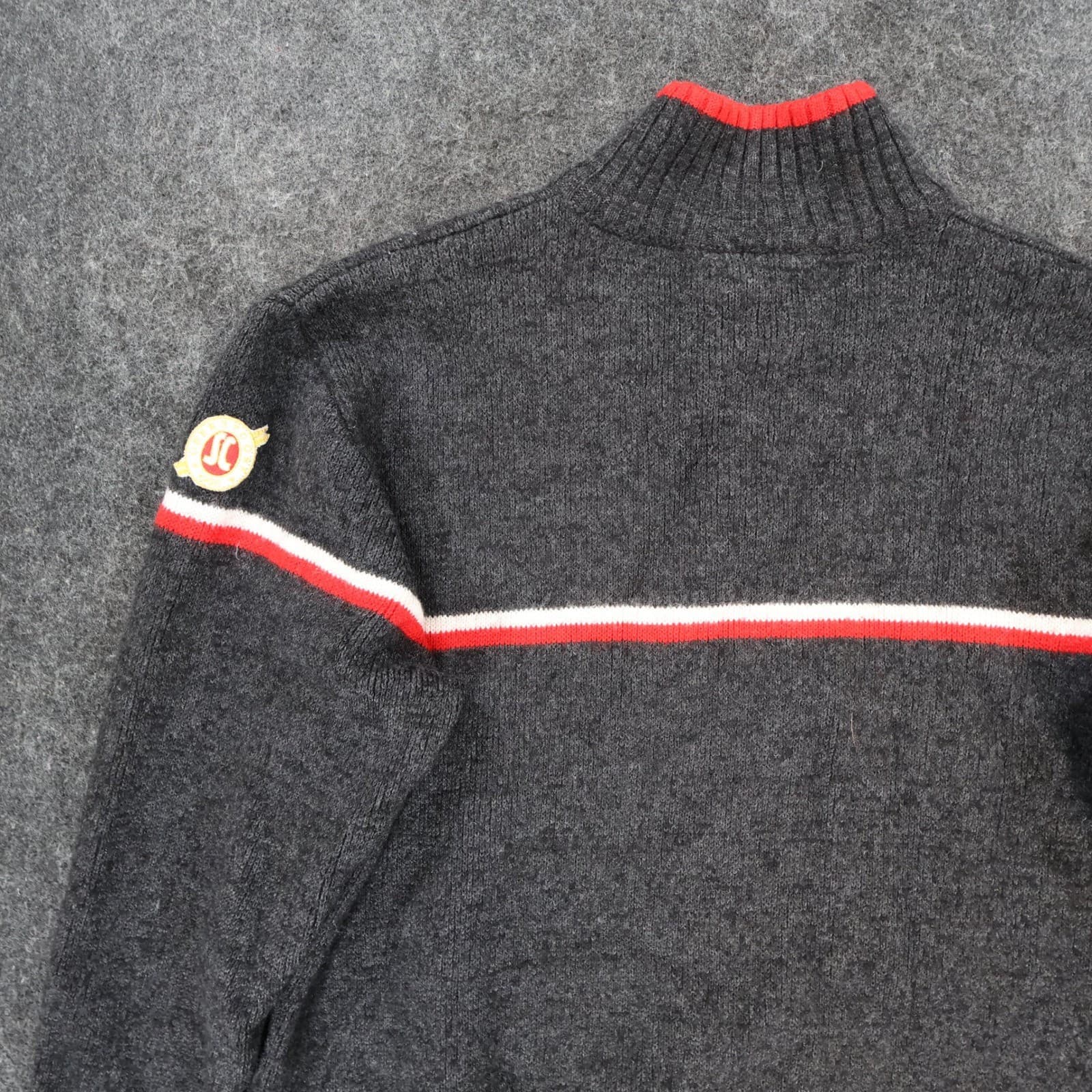 s.Cool Sports Quarter Zip Sweater Mens L Charcoal Excellent Striped Merino Wool - Thumbnail 11