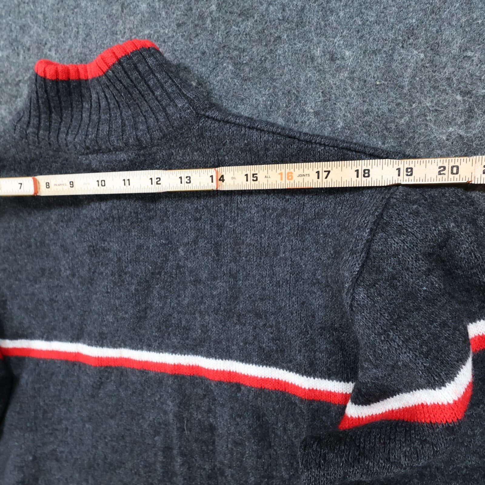 s.Cool Sports Quarter Zip Sweater Mens L Charcoal Excellent Striped Merino Wool - Thumbnail 6