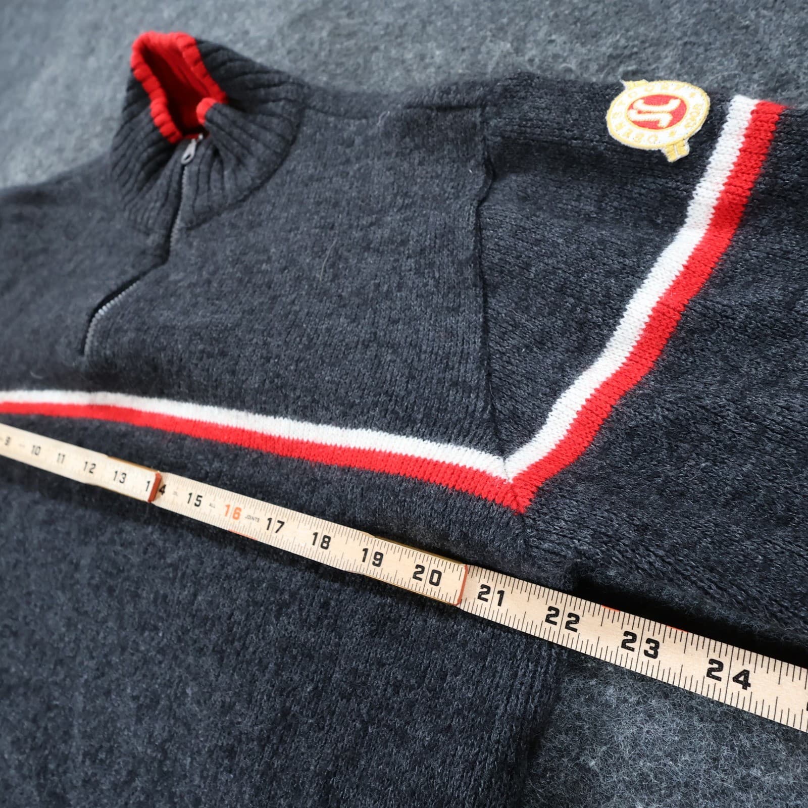 s.Cool Sports Quarter Zip Sweater Mens L Charcoal Excellent Striped Merino Wool - Thumbnail 3