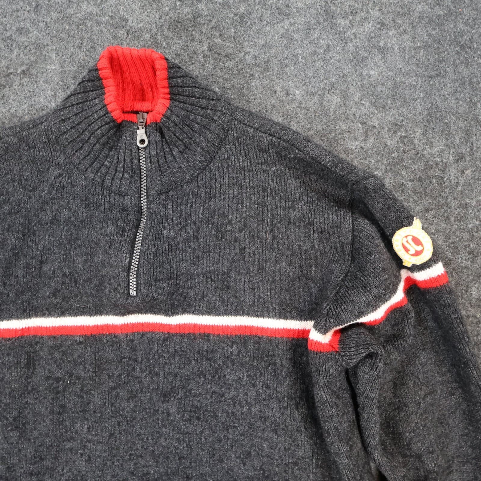 s.Cool Sports Quarter Zip Sweater Mens L Charcoal Excellent Striped Merino Wool - Thumbnail 10