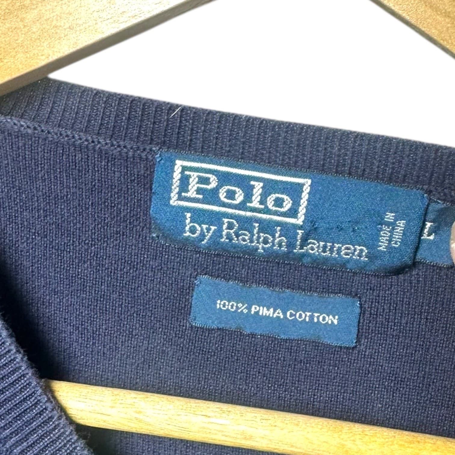 Polo Ralph Lauren Men Navy Blue V-Neck Long Sleeve Pima Cotton Sweater L - Thumbnail 6
