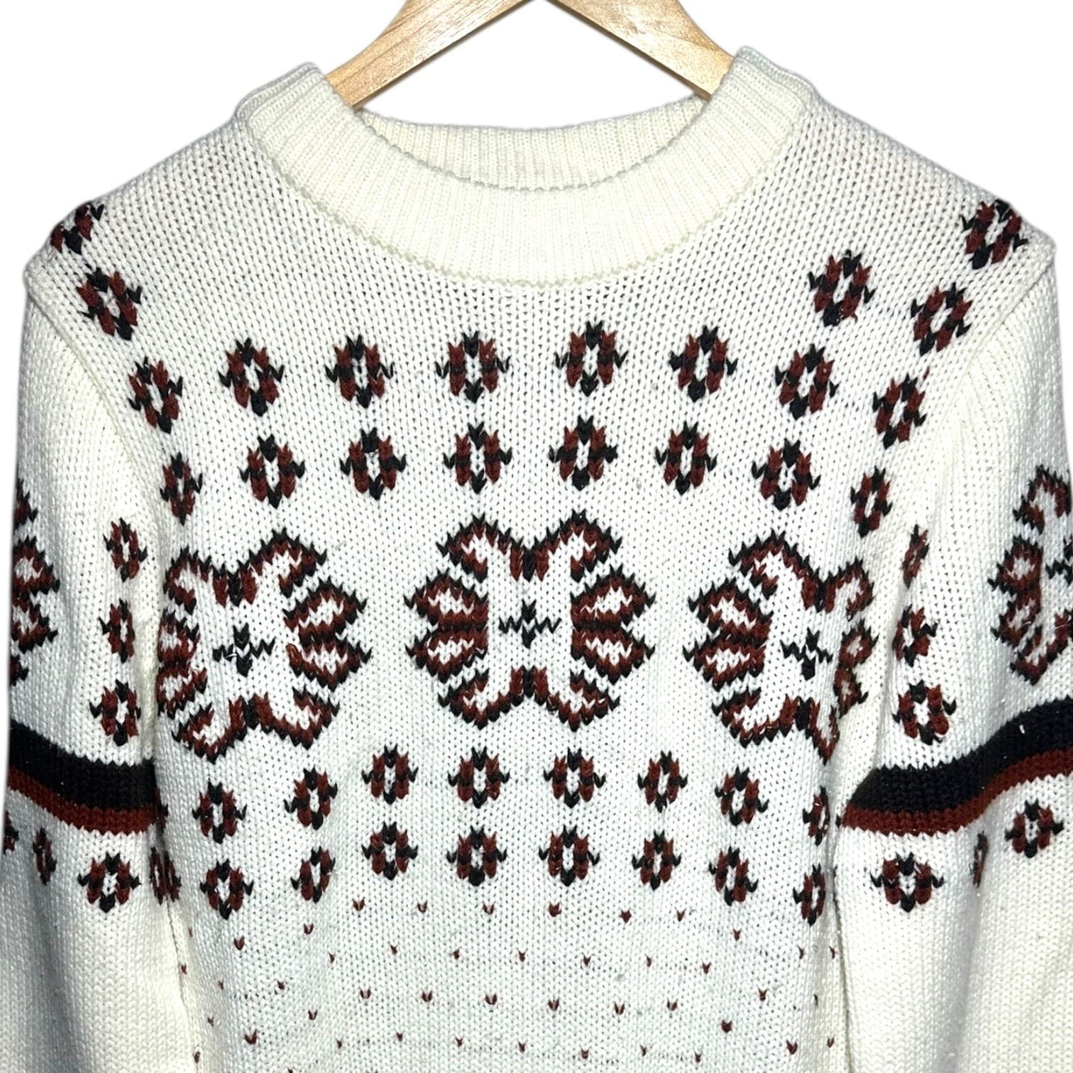 Atkinson Cream Size M Fair Isle Knit Sweater Women's Long Sleeve Crew Neck - Thumbnail 3
