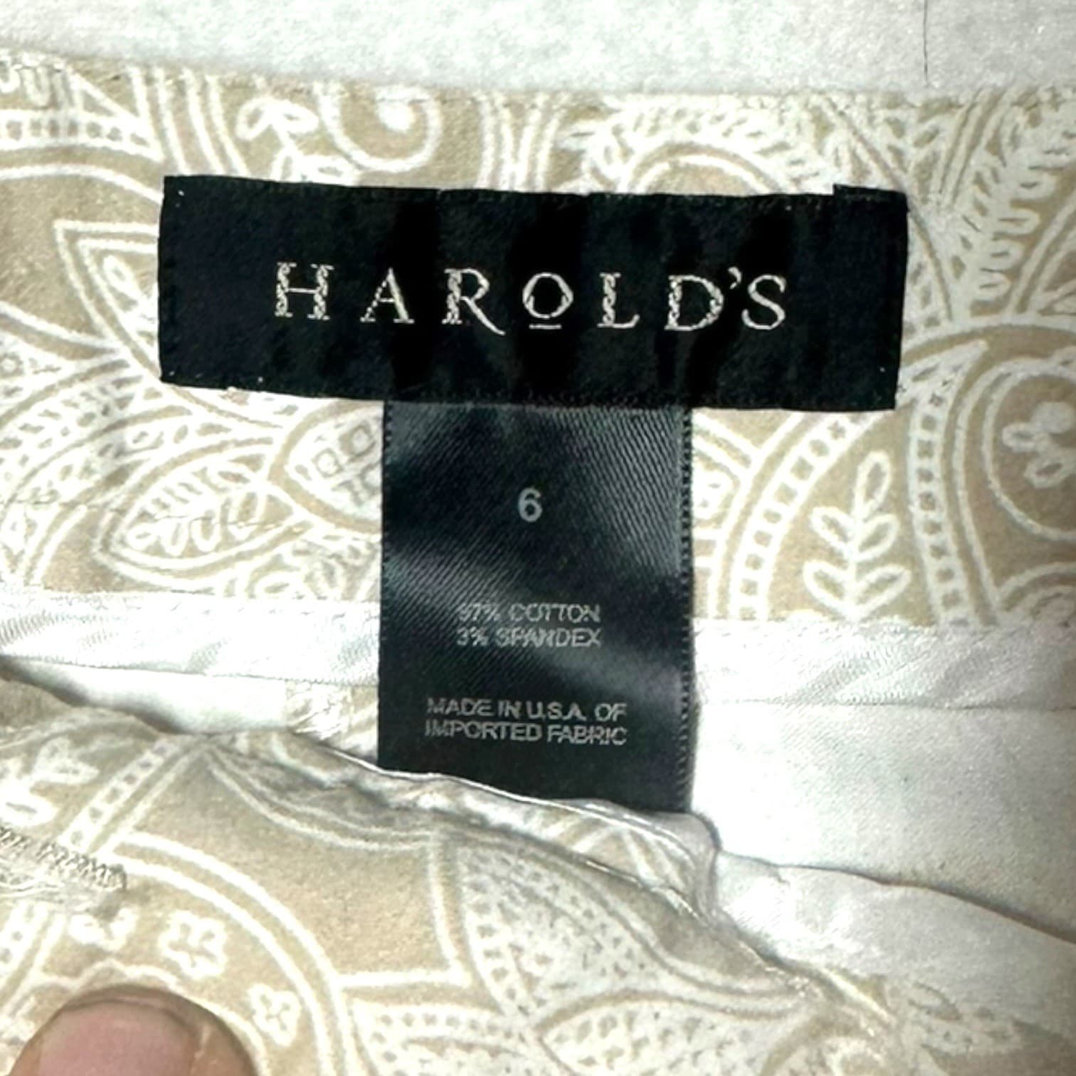HAROLDS Women's Pants Paisley Print Straight Leg Size 6 White Cotton Spandex - Thumbnail 6