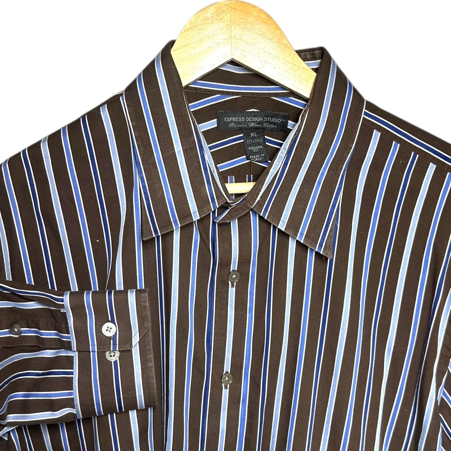 Express Design Studio Men's XL Modern Fit Premium Woven Cotton Dress Shirt - Thumbnail 7