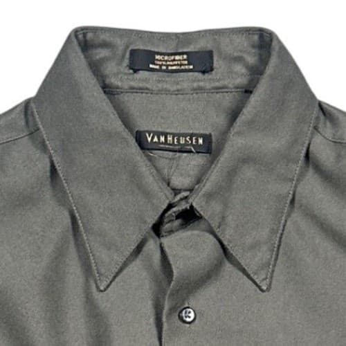 Van Heusen Dress Shirt Mens Medium Olive Green Microfiber Long Sleeve - Thumbnail 5