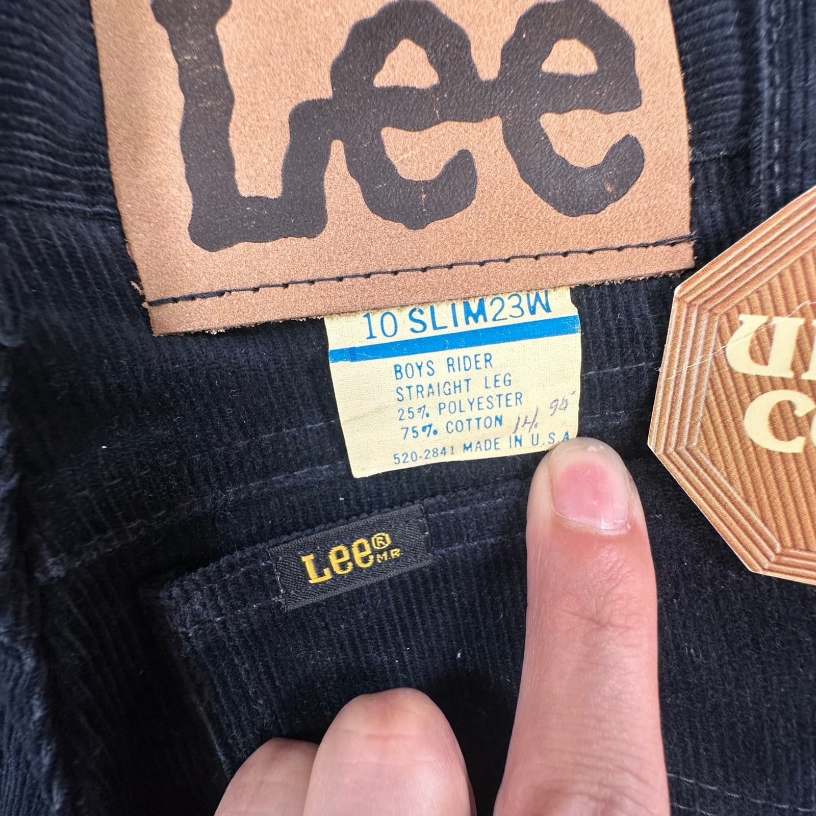 Lee Corduroy Pants Boys 10 Slim Black Cotton Blend Straight Vintage 70s 80s USA - Thumbnail 8