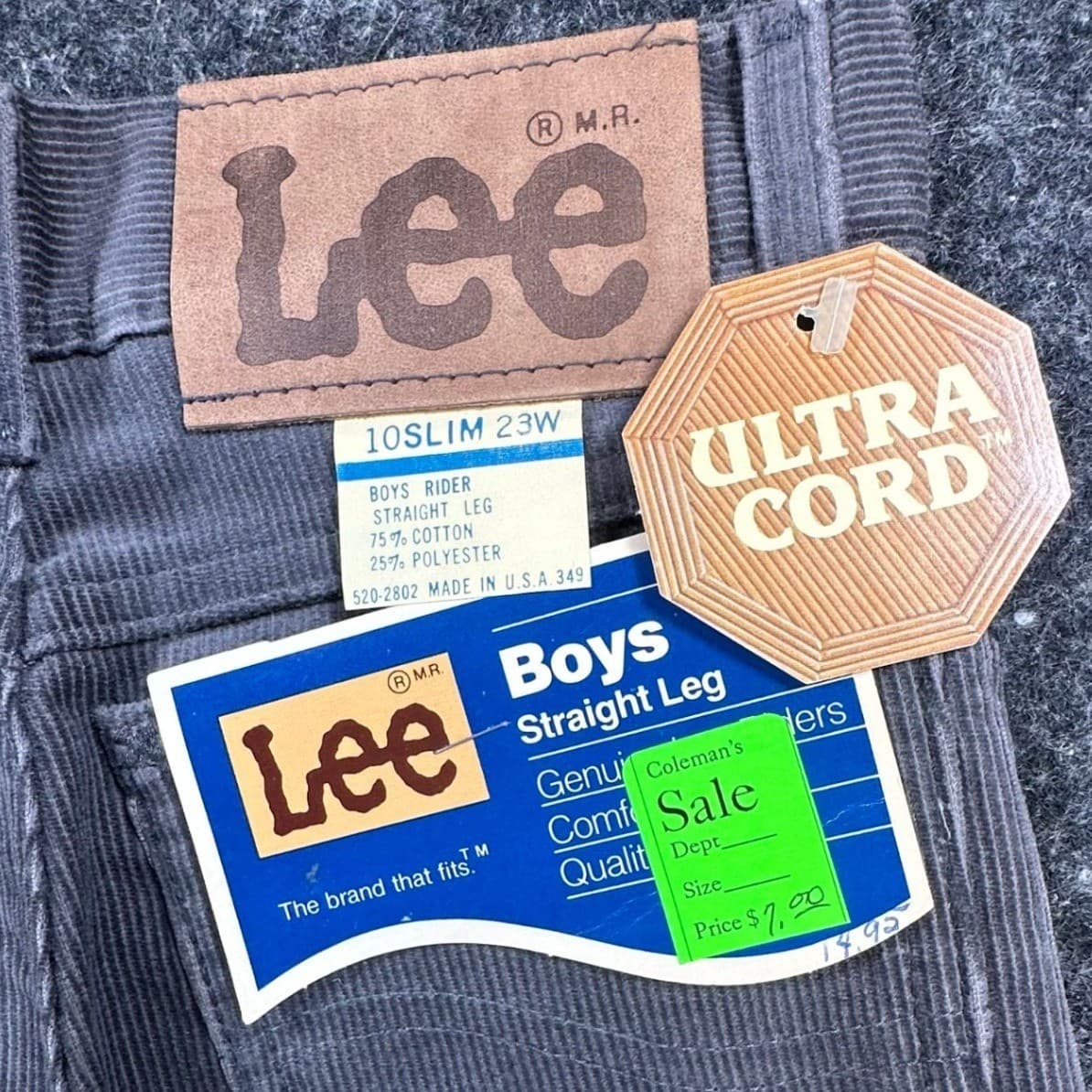 Lee Corduroy Pants Boys 10 Slim Gray Cotton Blend Straight Leg Vintage 70s 80s - Thumbnail 7