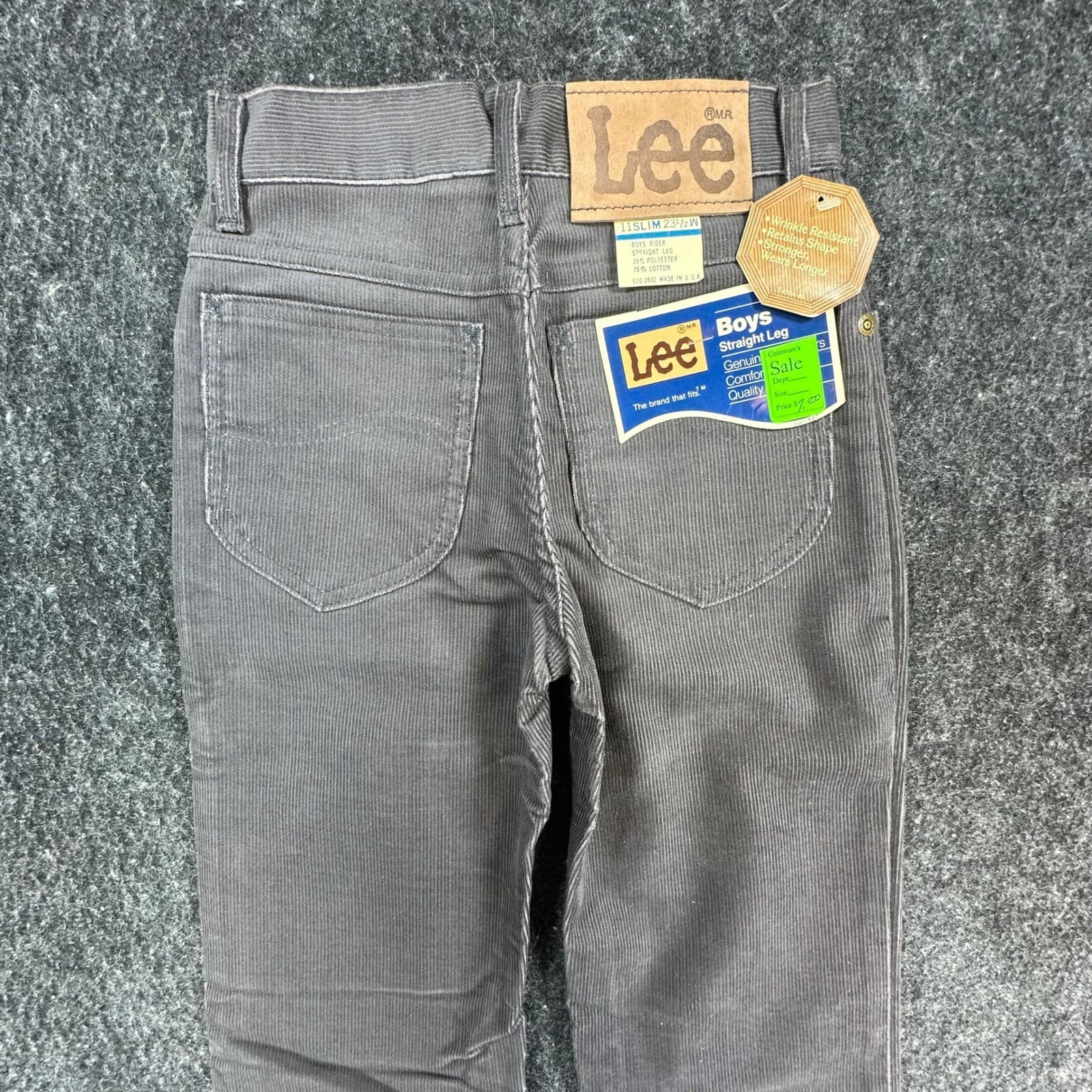 Lee Rider Straight Leg Pants Boys 11 Slim Gray Corduroy Vintage 70s 80s NOS USA - Thumbnail 12