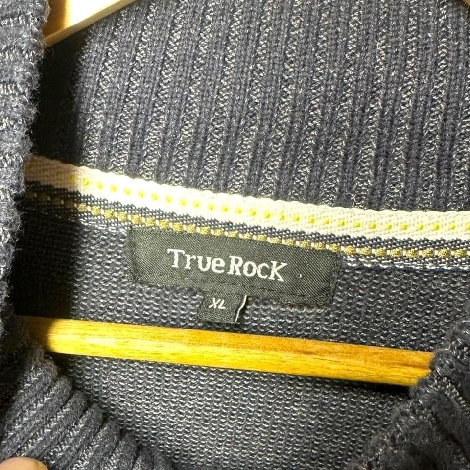 True Rock Henley Sweater Mens XL Navy Blue Excellent Mock Neck Button Pocket - Thumbnail 5