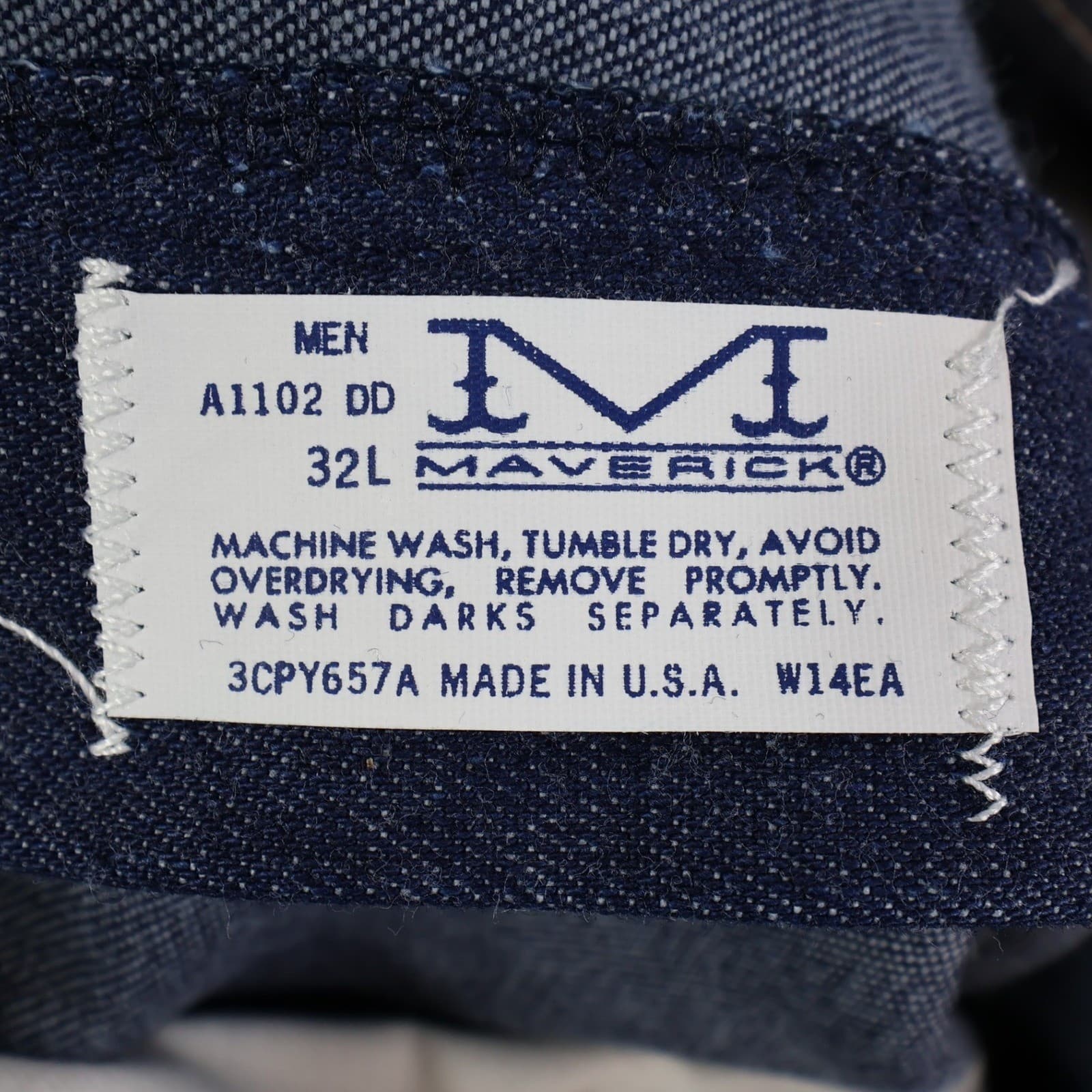 Maverick Fashion Jean Mens 32L Blue Cotton Denim Vintage 70s 80s Made in USA NOS - Thumbnail 7
