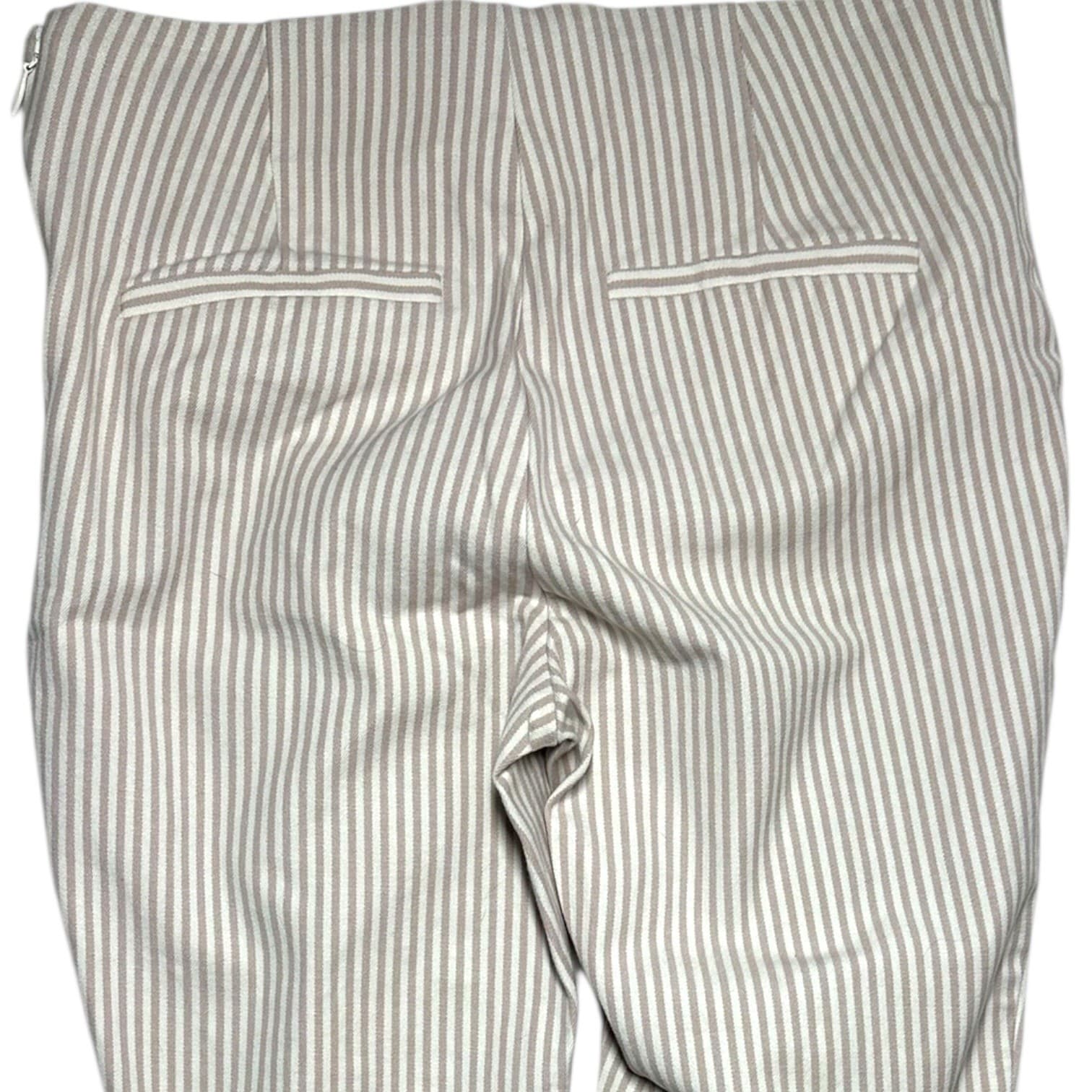 A New Day Striped Flat Front Pants Women Size 2 Tan White Casual Leggings - Thumbnail 3